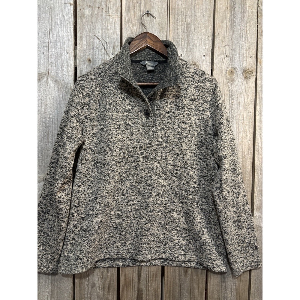 Naturals Reflections Marled Pullover Sweater S Gray Mock Neck Button Cozy